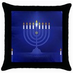 blue happy hannukah Throw Pillow Case (Black)