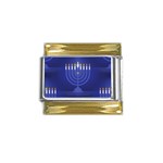 blue happy hannukah Gold Trim Italian Charm (9mm)