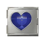 blue happy hannukah Mega Link Heart Italian Charm (18mm)