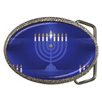 blue happy hannukah Belt Buckle