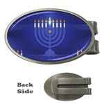 blue happy hannukah Money Clip (Oval)