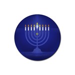 blue happy hannukah Rubber Round Coaster (4 pack)