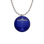 blue happy hannukah 1  Button Necklace