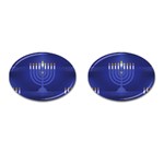 blue happy hannukah Cufflinks (Oval)