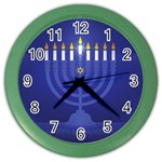 blue happy hannukah Color Wall Clock