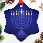 blue happy hannukah Snowflake Ornament (Two Sides)