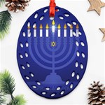 blue happy hannukah Ornament (Oval Filigree)