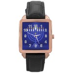 blue happy hannukah Rose Gold Leather Watch 