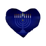 blue happy hannukah Standard 16  Premium Flano Heart Shape Cushion 