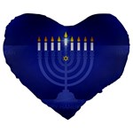 blue happy hannukah Large 19  Premium Flano Heart Shape Cushion