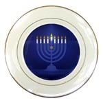 blue happy hannukah Porcelain Plate