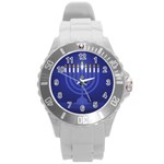 blue happy hannukah Round Plastic Sport Watch (L)