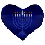 blue happy hannukah Large 19  Premium Heart Shape Cushion