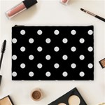 Polka Dots - Pale Gray on Black Cosmetic Bag (L)