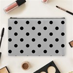 Polka Dots - Black on Silver Gray Cosmetic Bag (L)