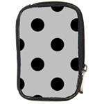 Polka Dots - Black on Silver Gray Compact Camera Leather Case