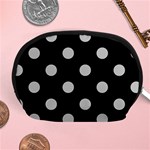 Polka Dots - Silver Gray on Black Accessory Pouch (Medium)