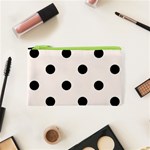 Polka Dots - Black on Seashell Canvas Cosmetic Bag (XS)