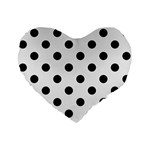 Polka Dots - Black on White Smoke Standard 16  Premium Flano Heart Shape Cushion