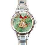 poop reindeer donald trump Round Italian Charm Watch