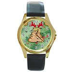 poop reindeer donald trump Round Gold Metal Watch