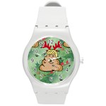 poop reindeer donald trump Round Plastic Sport Watch (M)