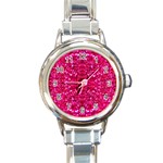 Hot Pink Glitter Round Italian Charm Watch