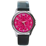 Hot Pink Glitter Round Metal Watch