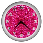 Hot Pink Glitter Wall Clock (Silver)