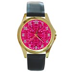 Hot Pink Glitter Round Gold Metal Watch