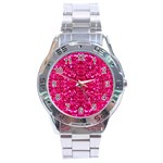 Hot Pink Glitter Stainless Steel Analogue Watch