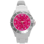 Hot Pink Glitter Round Plastic Sport Watch (L)