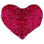 Hot Pink Glitter Large 19  Premium Flano Heart Shape Cushion