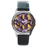 purple christmas trees Round Metal Watch