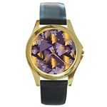 purple christmas trees Round Gold Metal Watch