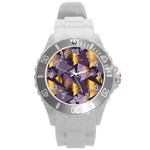 purple christmas trees Round Plastic Sport Watch (L)