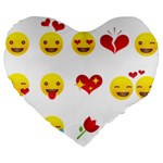 Valentine Emojis Large 19  Premium Flano Heart Shape Cushion