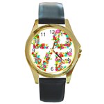 Floral Love Round Gold Metal Watch