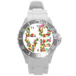 Floral Love Round Plastic Sport Watch (L)