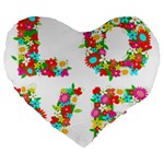 Floral Love Large 19  Premium Flano Heart Shape Cushion