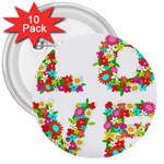 Floral Love 3  Button (10 pack)