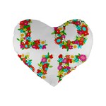 Floral Love Standard 16  Premium Flano Heart Shape Cushion 