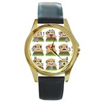 Groundhog Emojis Round Gold Metal Watch