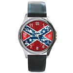 sequin confederate flag Round Metal Watch