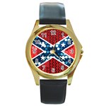 sequin confederate flag Round Gold Metal Watch