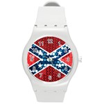 sequin confederate flag Round Plastic Sport Watch (M)