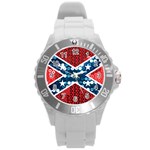 sequin confederate flag Round Plastic Sport Watch (L)