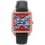 sequin confederate flag Rose Gold Leather Watch 