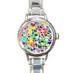 Valentine Rainbow Hearts Round Italian Charm Watch