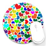 Valentine Rainbow Hearts Round Mousepad